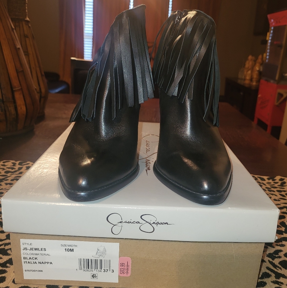 Jessica Simpson Black Fringe Ankle Booties